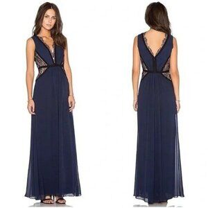 BCBGMaxazria Klarissa Maxi Gown Silk Lace Black Blue Gown Size 8 Retail $498